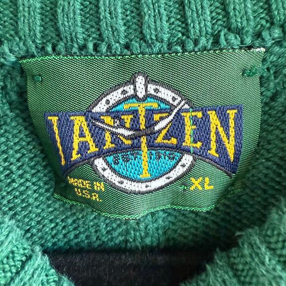 Vtg 90s Grandpa Sweater Emerald Green Diamond Textured Knit Crewneck Jantzen XL - Picture 6 of 8